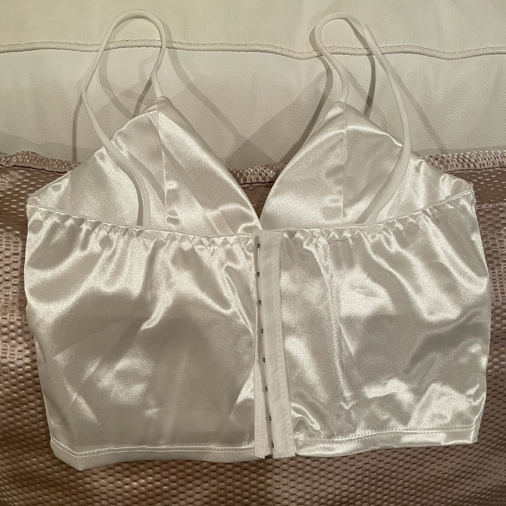 NWT S white satin bralette longline top spaghetti PRICE FINAL - Picture 3 of 8